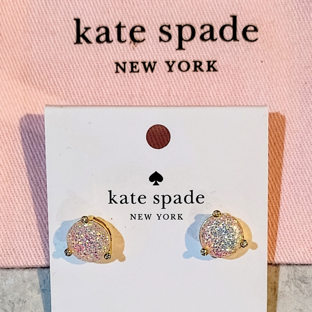 NWT KARE SPADE NEW YORK 14K GOLD PLATED RISE & SHINE OPAL GLITTER STUD EARRINGS